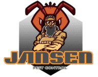 Jansen Pest Control Boracay logo featuring a strong exterminator with an ant design symbolizing termite control and pest management services.