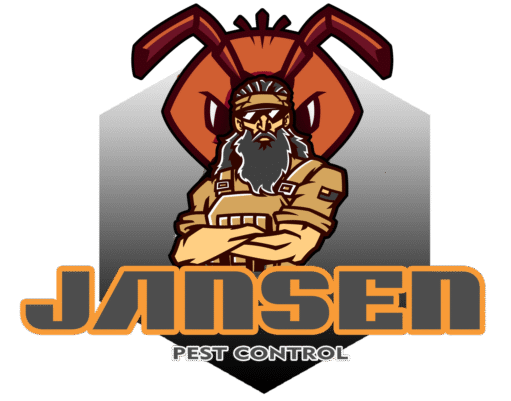 Jansen Pest Control Boracay logo featuring a strong exterminator with an ant design symbolizing termite control and pest management services.